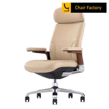 Stallion High Back 100% Genuine Leather Cream Chair 